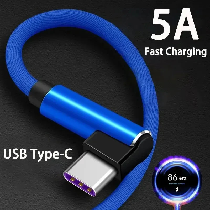 90 Degrees Elbow Line Fast Charging Type C Quick Charge USB C Cable for Gamer