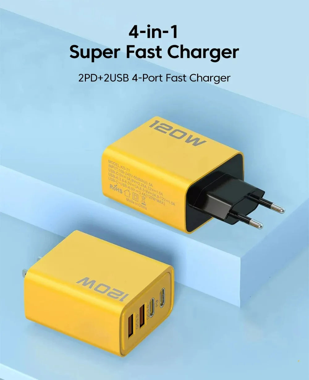 120W 4 Port USB Type C Charger Fast Charging Data Cable USB Phone Charger