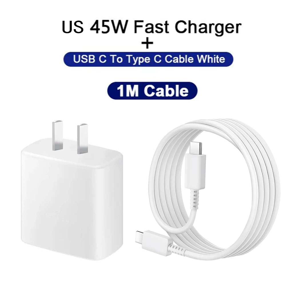 45W PD Charger For Samsung Galaxy S24 S23 S22 Quick Charge 3.0 USB C to Type C