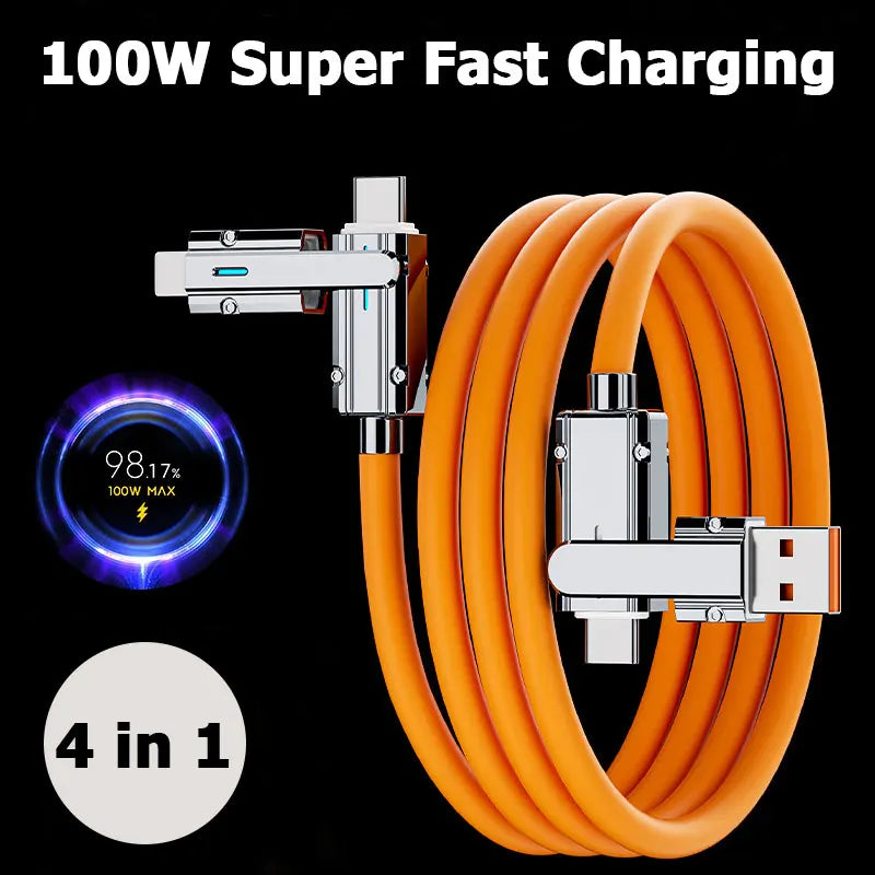 2-to-2 Data Cable 100w Super Fast Charging Cables Zinc Alloy PD 4-in-1 Multi
