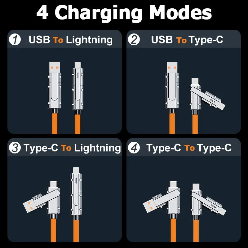 2-to-2 Data Cable 100w Super Fast Charging Cables Zinc Alloy PD 4-in-1 Multi