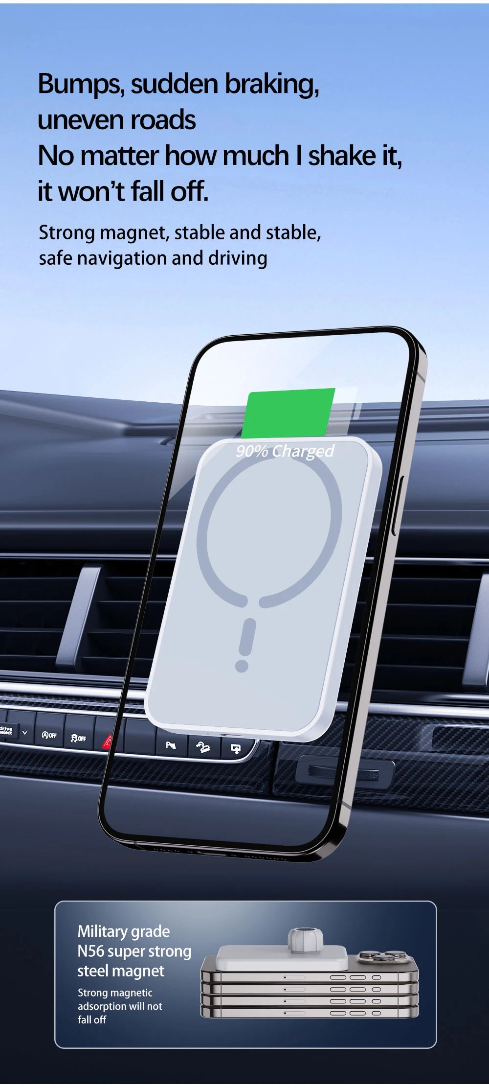 15W Magnetic Car Wireless Charger For Magsafe iPhone 12 13 14 15 16 Pro Max