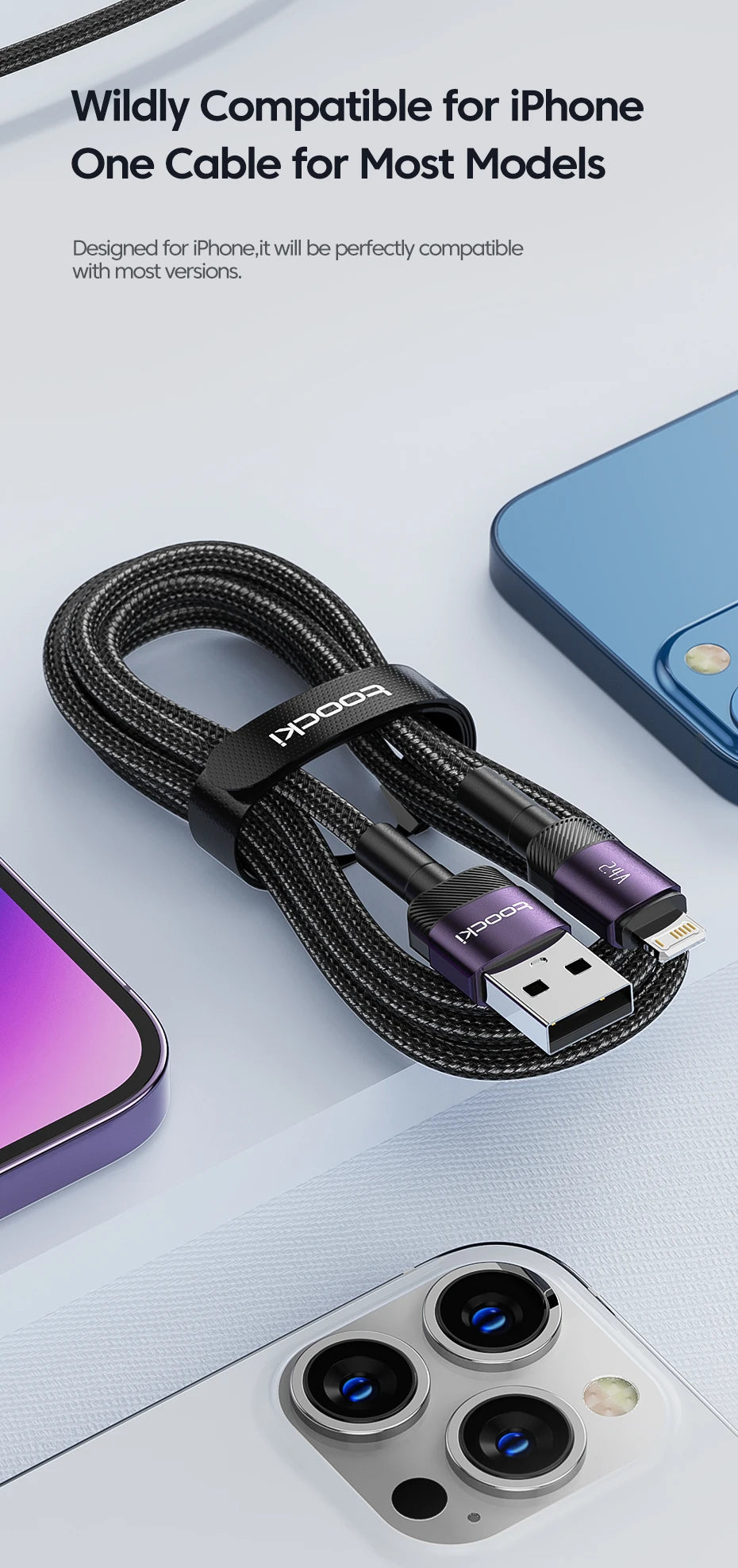 Toocki USB Cable For iPhone 14 13 12 Pro Max X XS XR 8 7 Plus iPad Fast Charging