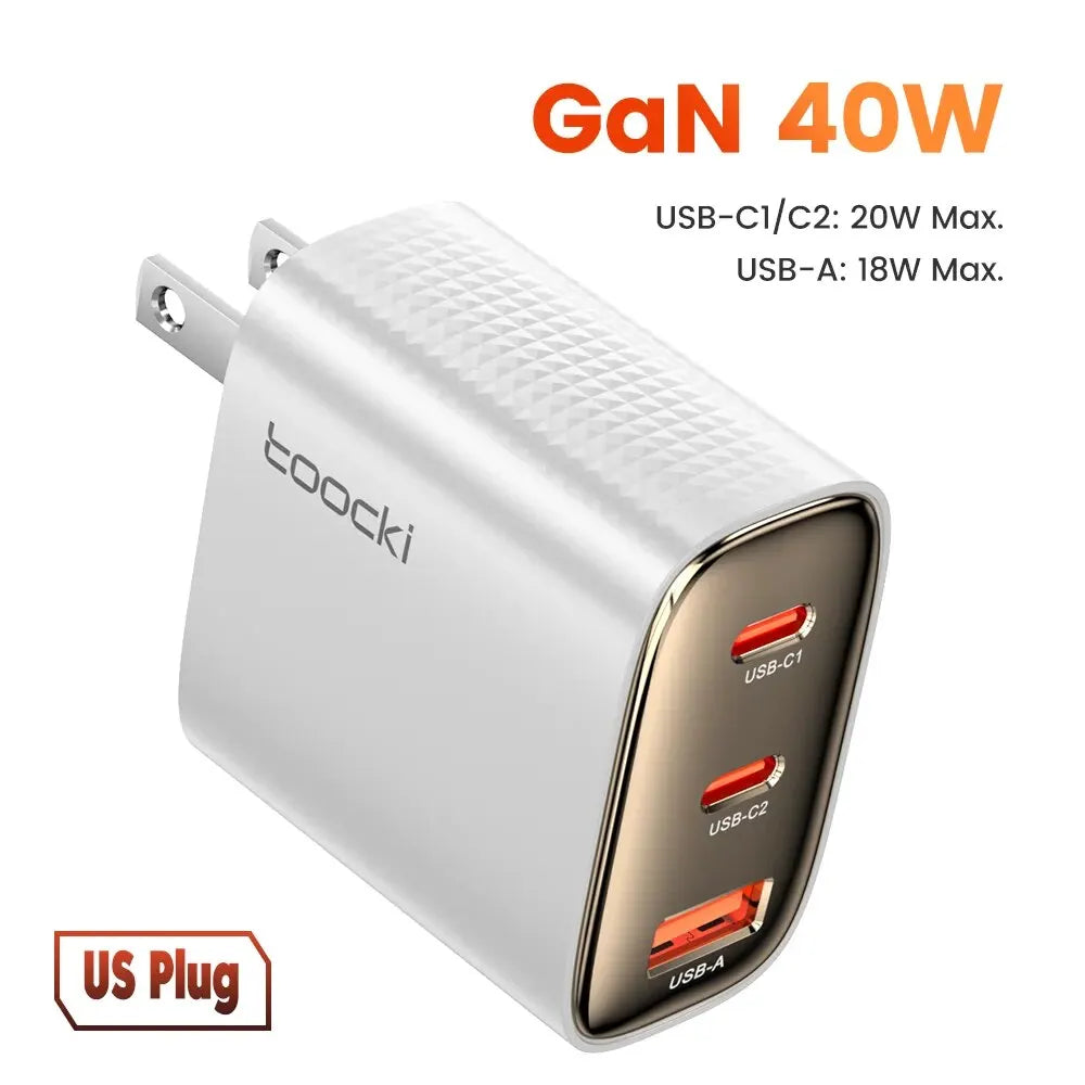 Toocki 40W GaN USB Charger Type C QC 4.0 Quick Charge Dual Type C Fast Phone Charger For iPhone 15 14 13 12 Pro Max Samsung S23