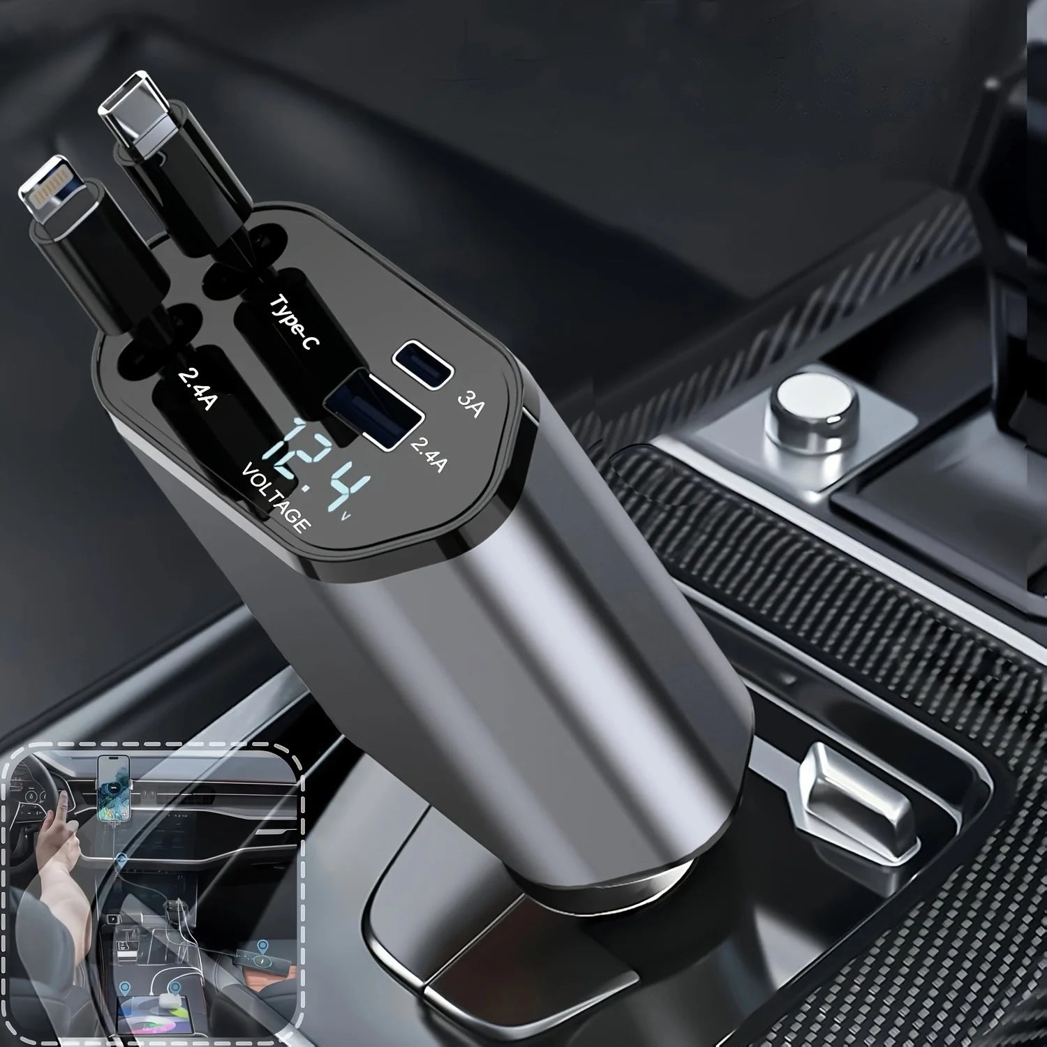 4 IN 1 120W Retractable Car Charger USB Type C Cable For IPhone Huawei Samsung