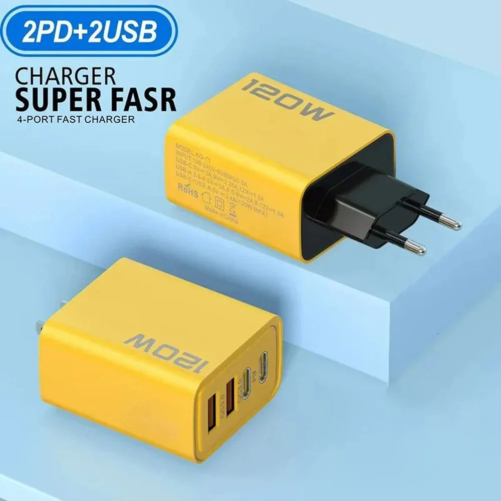 120W 4 Port USB Type C Charger Fast Charging Data Cable USB Phone Charger