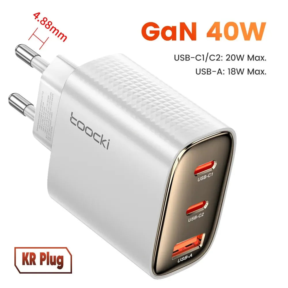 Toocki 40W GaN USB Charger Type C QC 4.0 Quick Charge Dual Type C Fast Phone Charger For iPhone 15 14 13 12 Pro Max Samsung S23