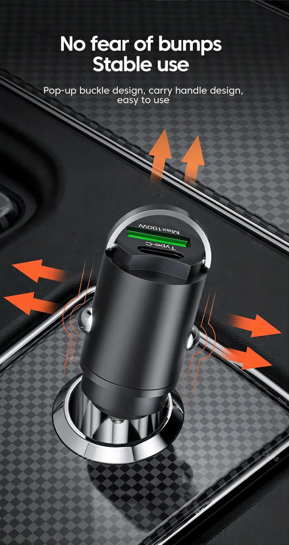 Mini 100W PD QC Pull Ring Fast Charging Car Charger USB C Car Phone Charger
