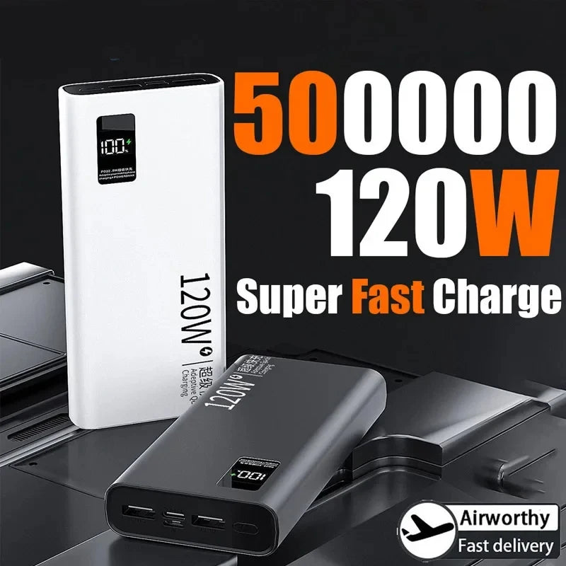 120W High Capacity Power Bank 500000mAh Fast Charger Portable Battery
