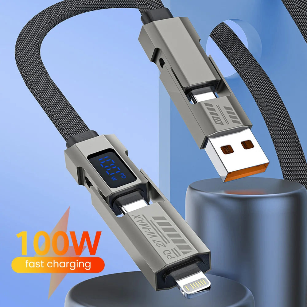 4 in 1 100W USB Type C Cable Fast Charging Phone Data Cord for iPhone 14