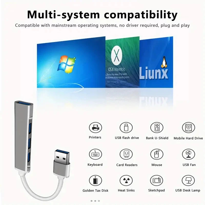 USB HUB 3.0  Extender 4 Port Splitter Adapter OTG Docking Station For Phone