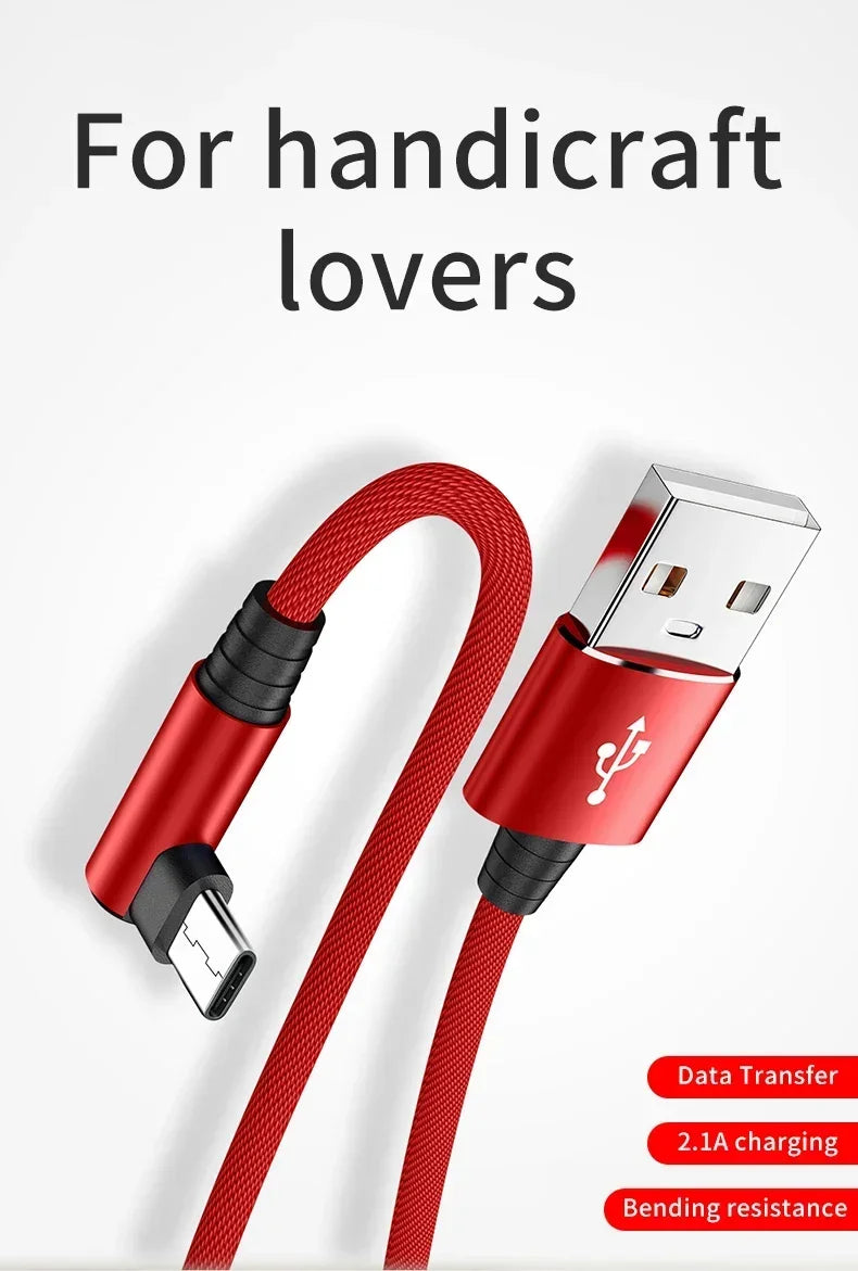 90 Degrees Elbow Line Fast Charging Type C Quick Charge USB C Cable for Gamer