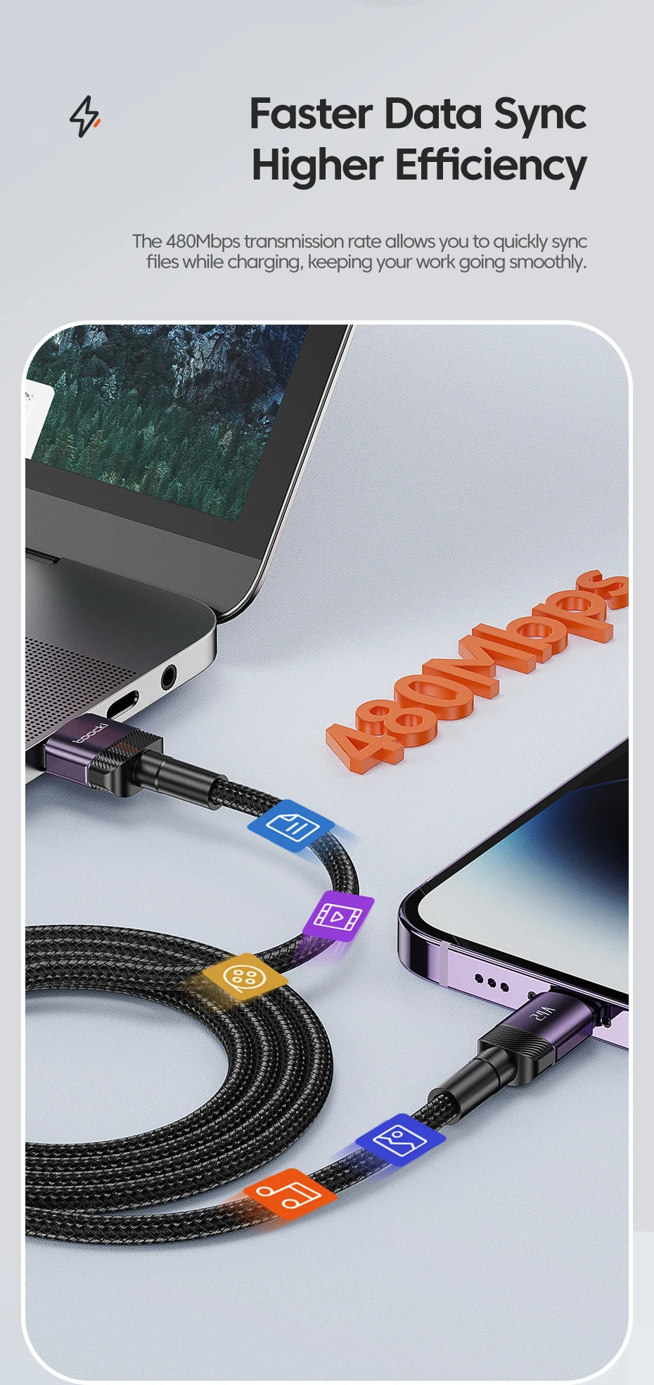 Toocki USB Cable For iPhone 14 13 12 Pro Max X XS XR 8 7 Plus iPad Fast Charging