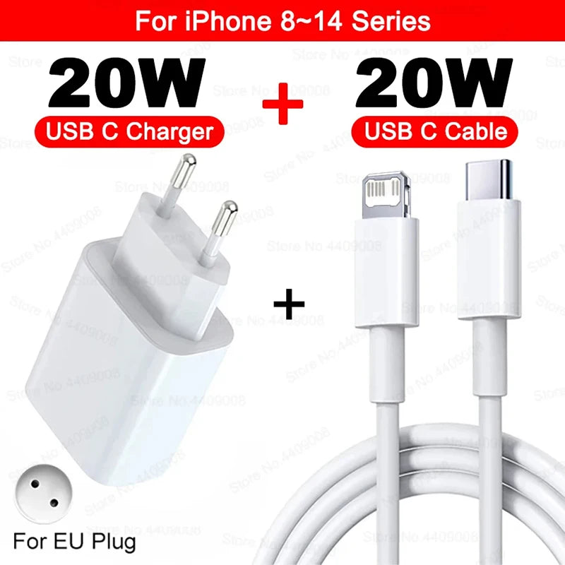 US EU Adapter 20W PD Fast Charger For iPhone 13 12 11 14 15 16 Pro Max Plus