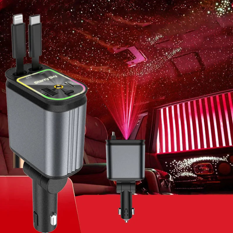 4 in 1 Retractable Car Charger with Roof Starlight USB C Cable Starlight in Auto