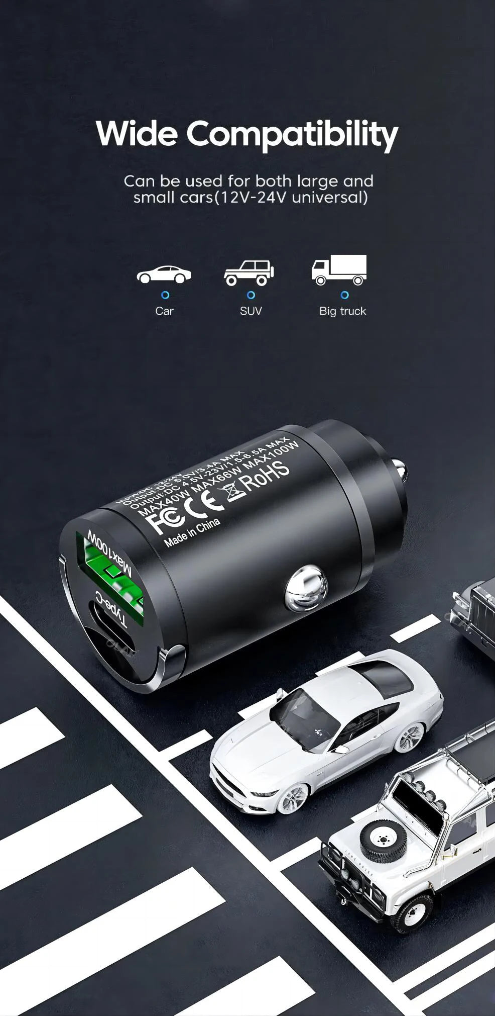 Mini 100W PD QC Pull Ring Fast Charging Car Charger USB C Car Phone Charger