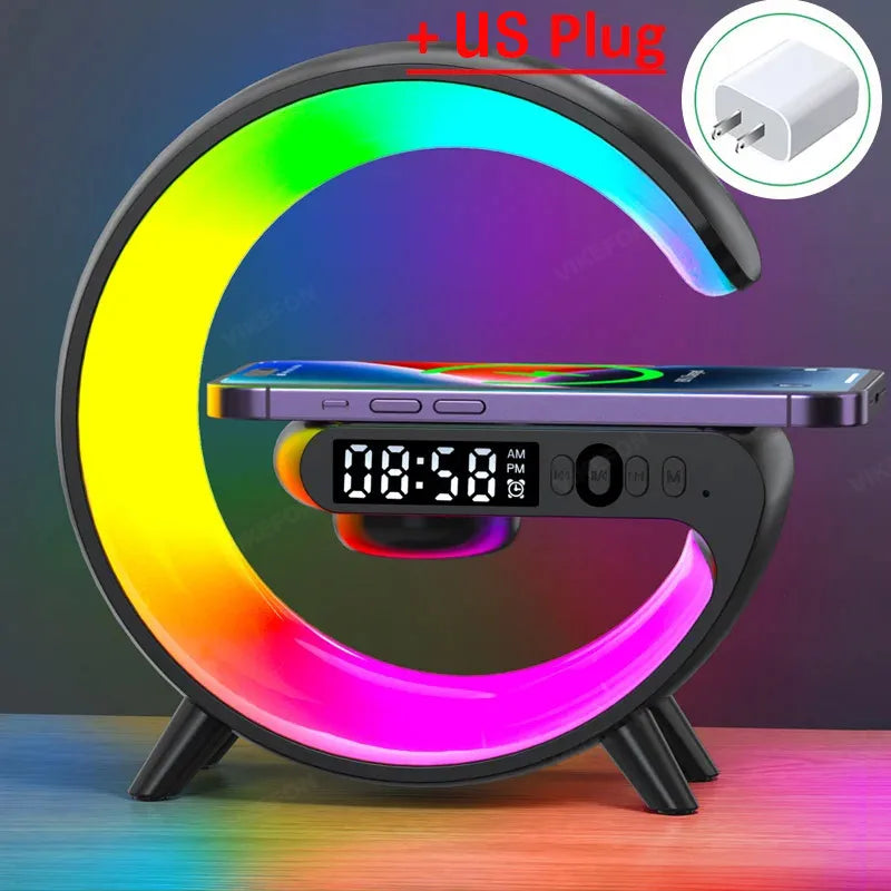 Multifunction Wireless Charger Pad Stand Speaker TF RGB Night Light 15W Fast