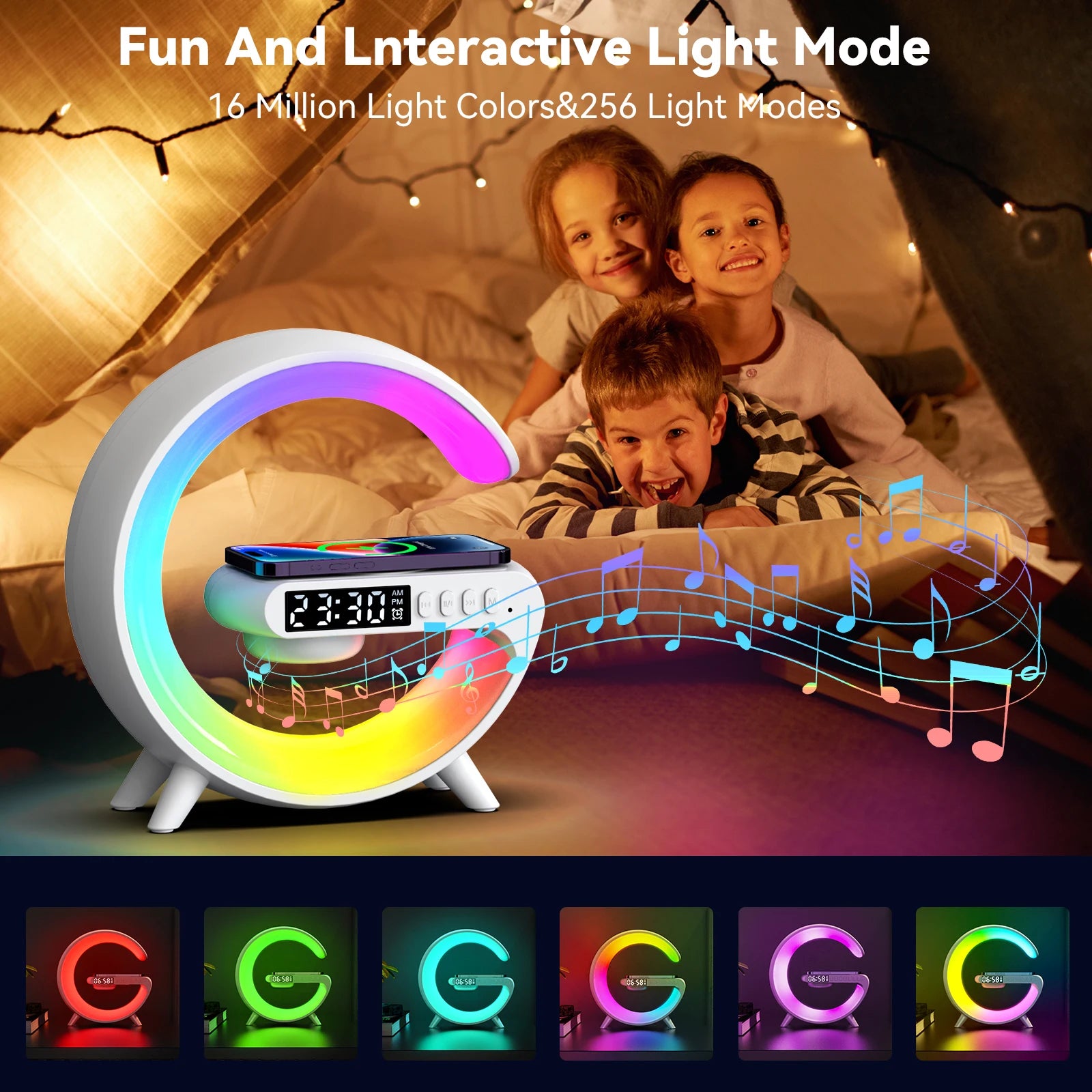Multifunction Wireless Charger Pad Stand Speaker TF RGB Night Light 15W Fast
