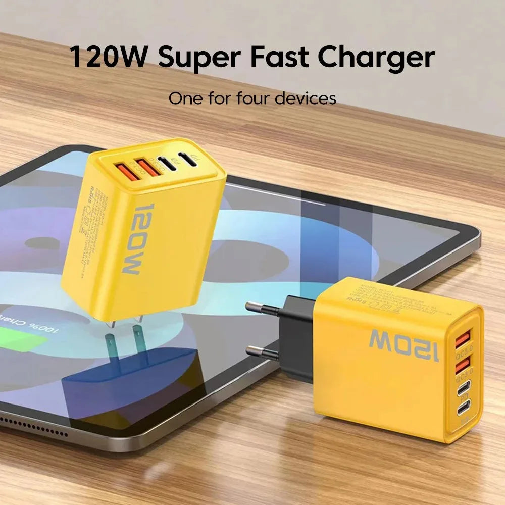 120W 4 Port USB Type C Charger Fast Charging Data Cable USB Phone Charger