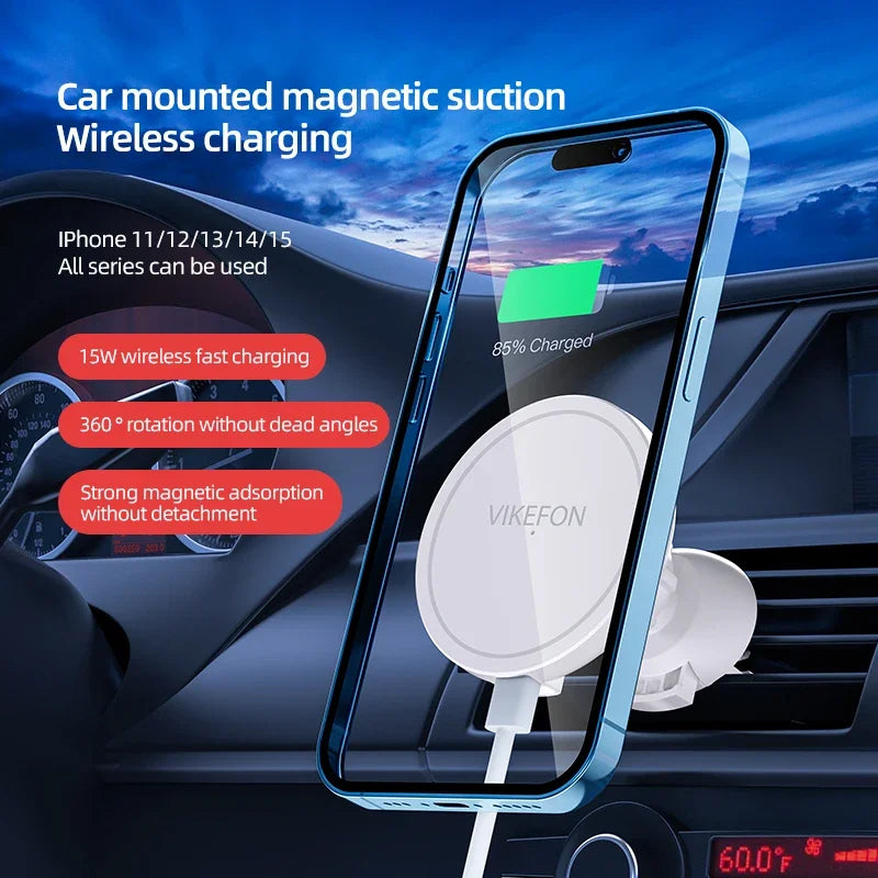 VIKEFON 30W Magnetic Car Wireless Charger For iPhone 12 13 14 15 pro max