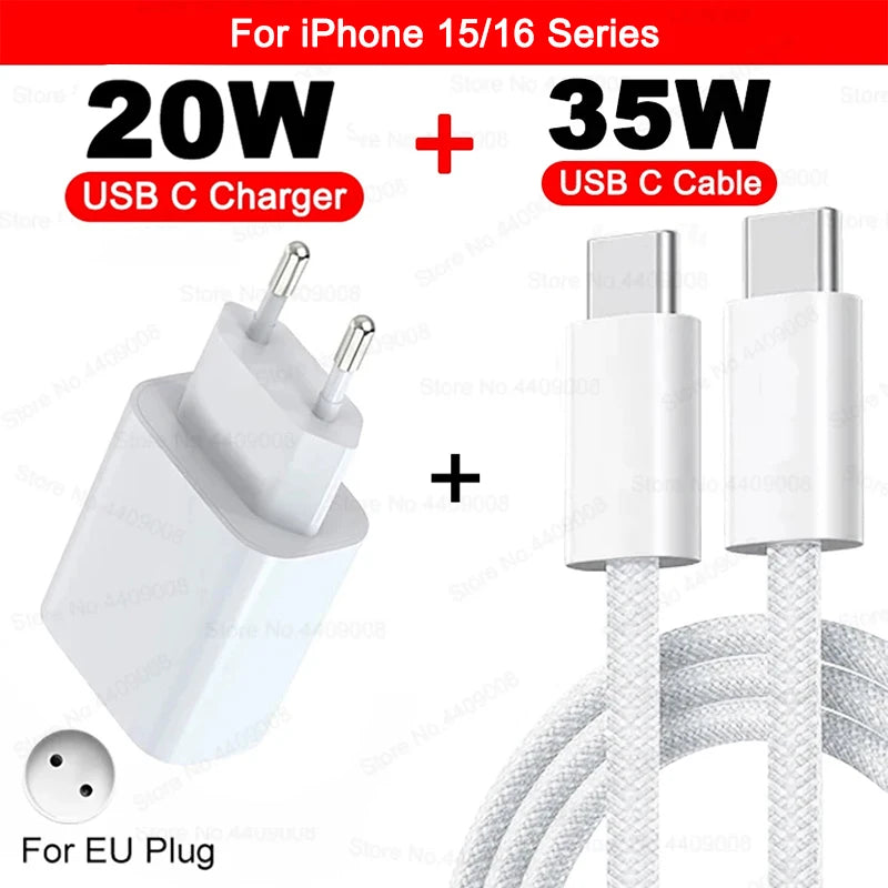 US EU Adapter 20W PD Fast Charger For iPhone 13 12 11 14 15 16 Pro Max Plus