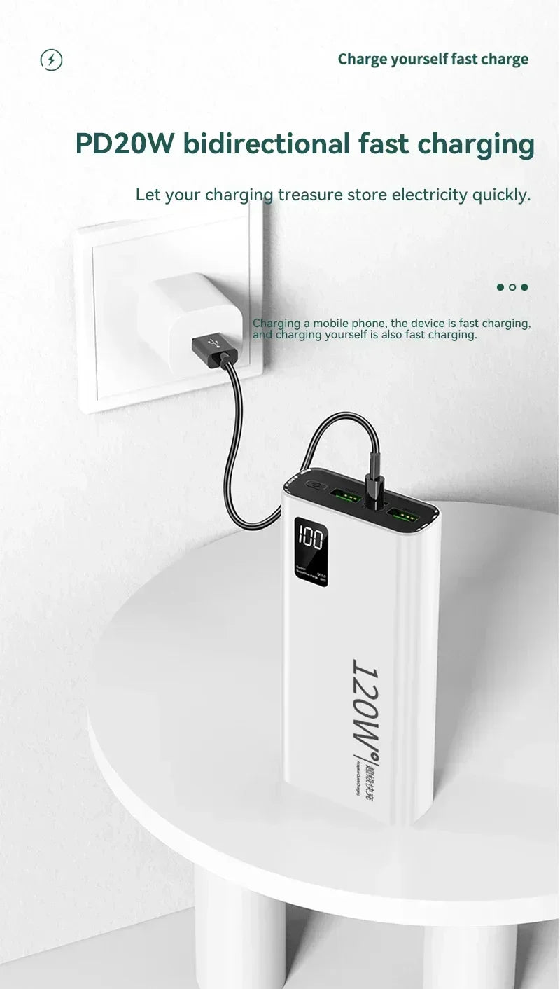 120W High Capacity Power Bank 500000mAh Fast Charger Portable Battery