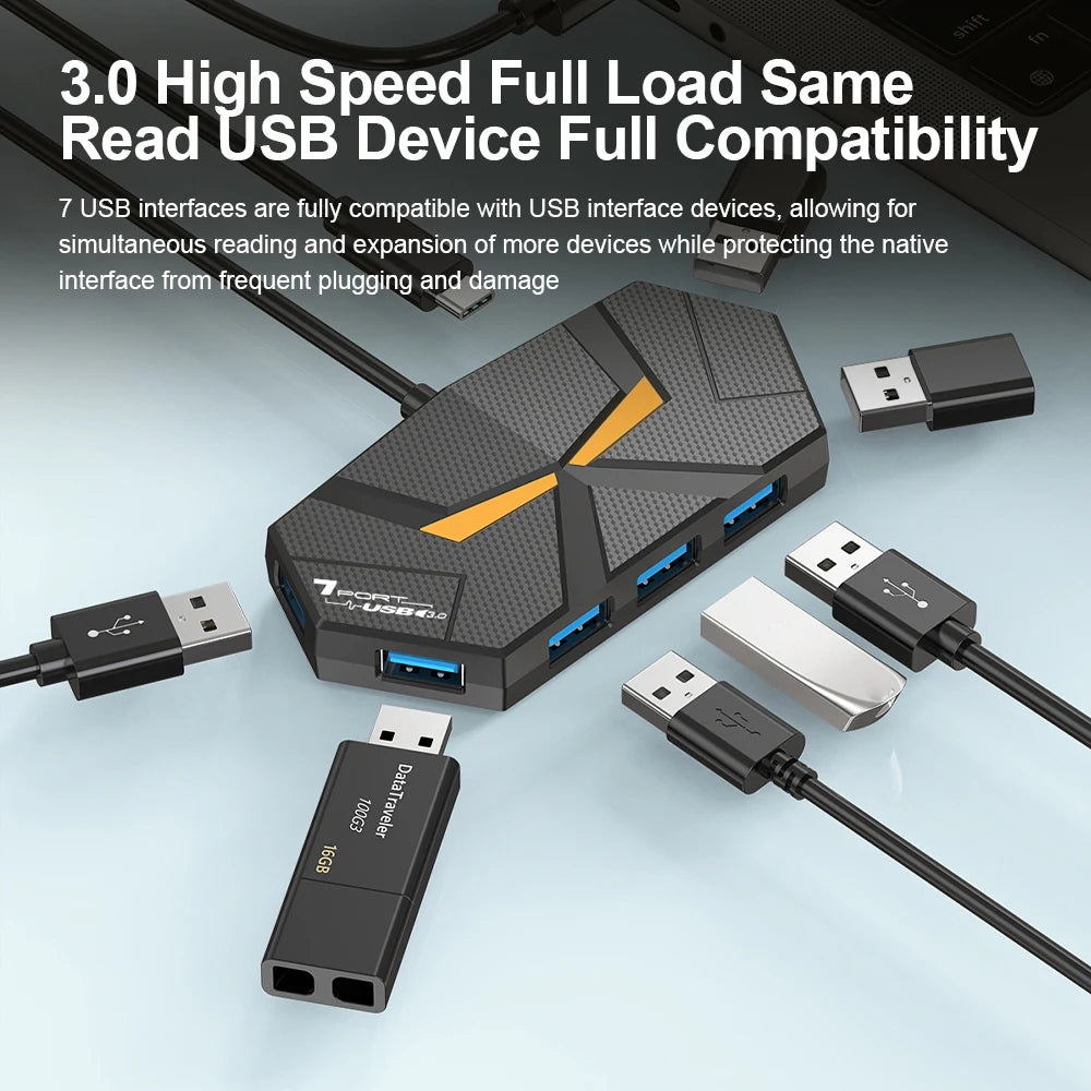 7 Ports USB 3.0 HUB USB Docking Station USB Splitter Adapter 5Gbps High Speed