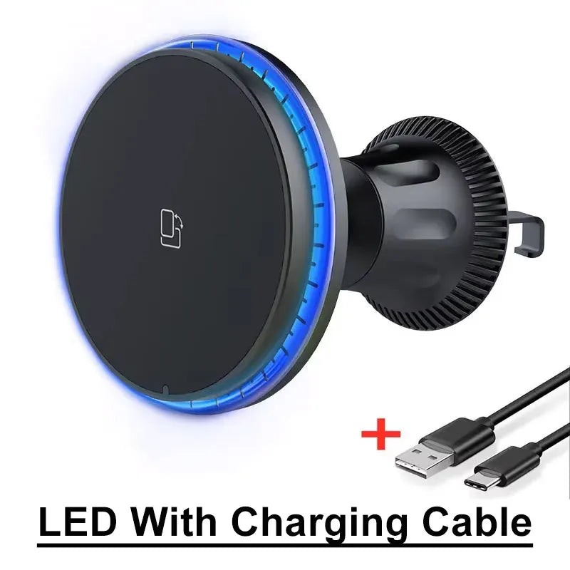 30W Magnetic Car Wireless Chargers RGB LED Light For iPhone 12 13 14 15 Pro Max