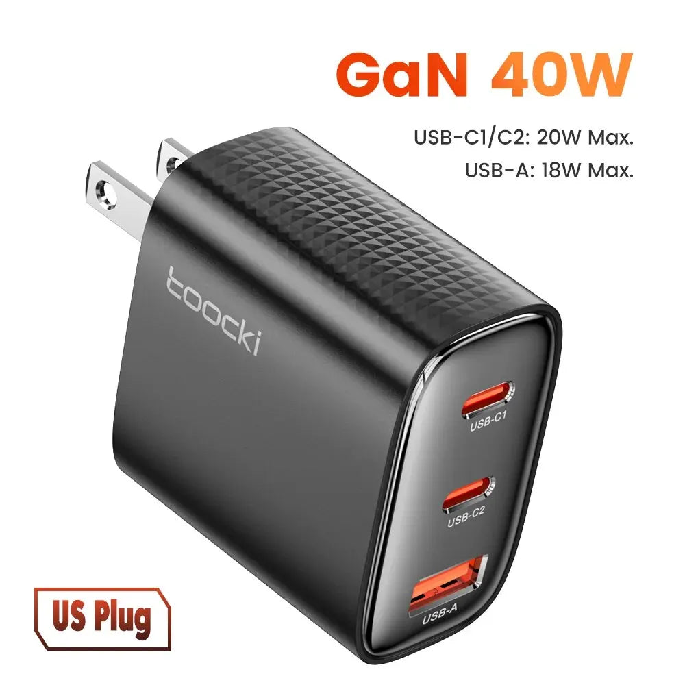Toocki 40W GaN USB Charger Type C QC 4.0 Quick Charge Dual Type C Fast Phone Charger For iPhone 15 14 13 12 Pro Max Samsung S23