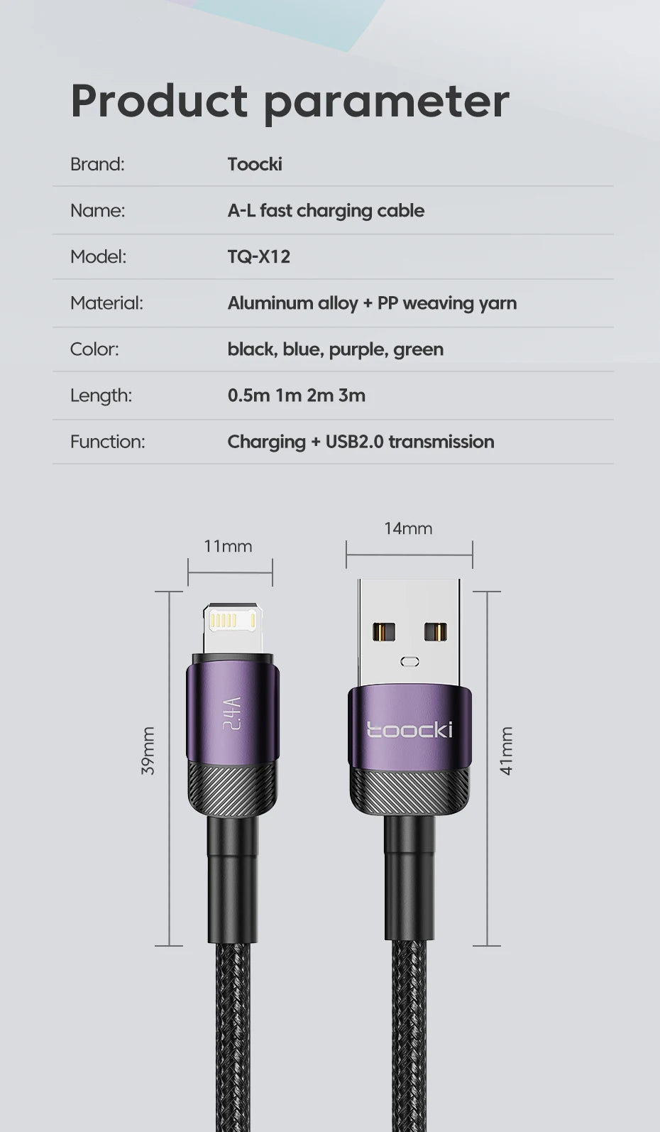 Toocki USB Cable For iPhone 14 13 12 Pro Max X XS XR 8 7 Plus iPad Fast Charging