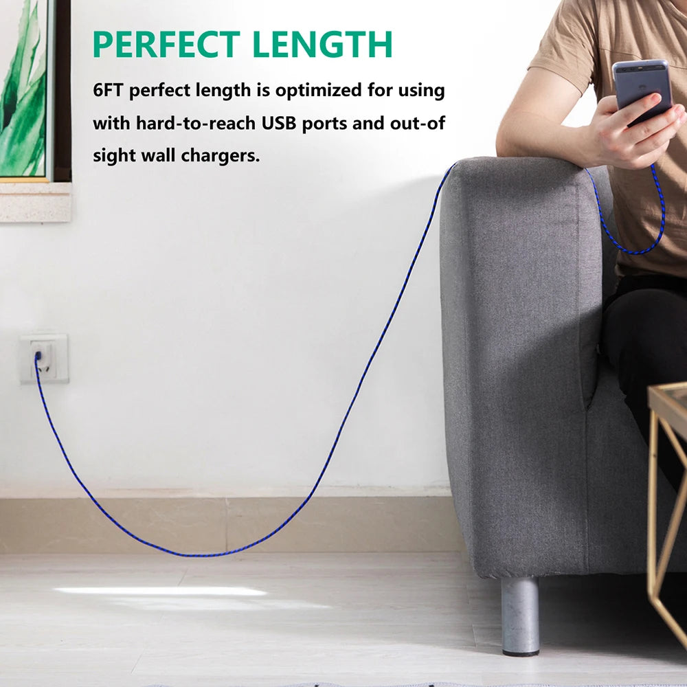 Nylon Braided Wire Charger Cable Micro USB Cable Date Sync 2A Fast Charging