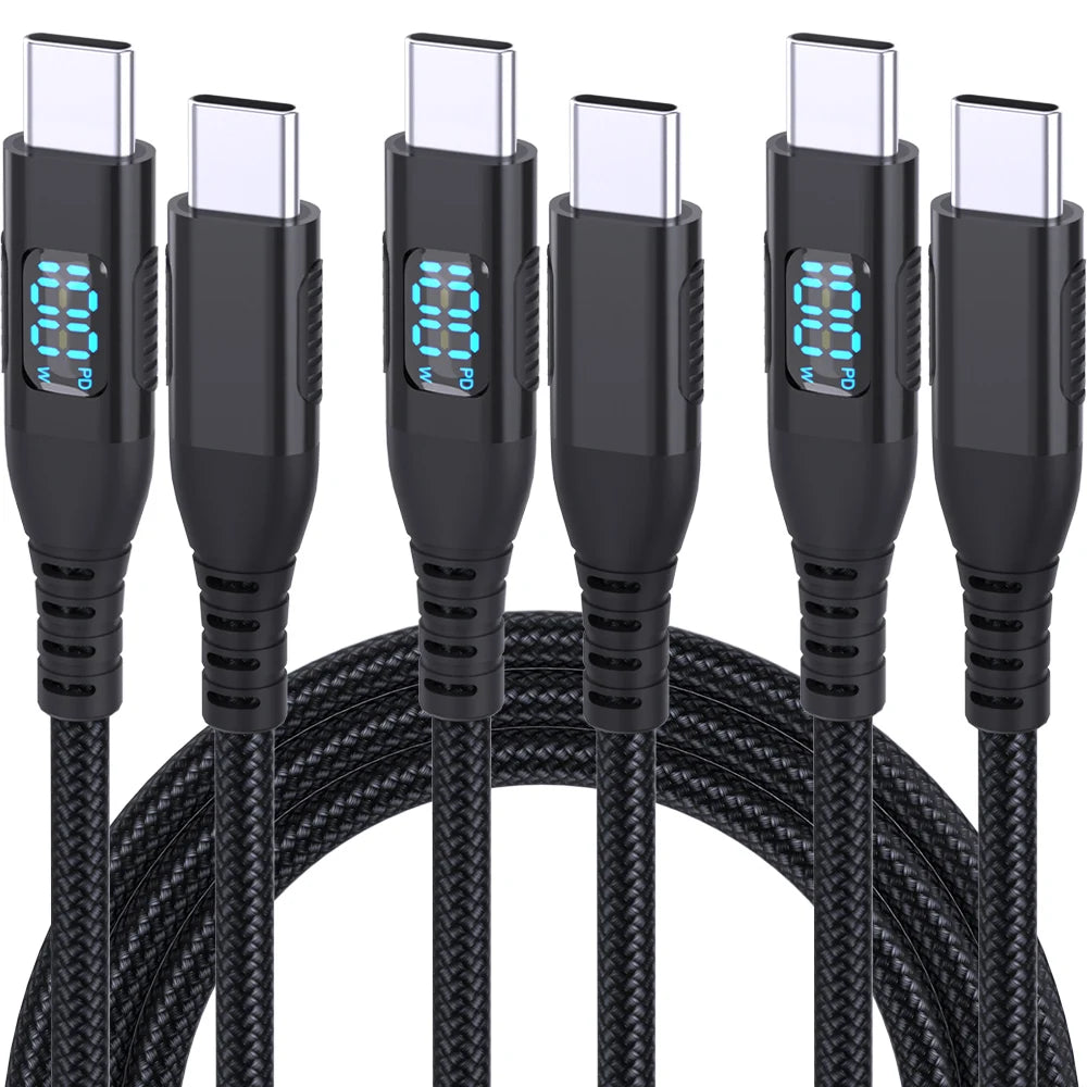 Ultra Fast Charging USB C to Type C Cable 100W 20V5A with LED Dynamic Display