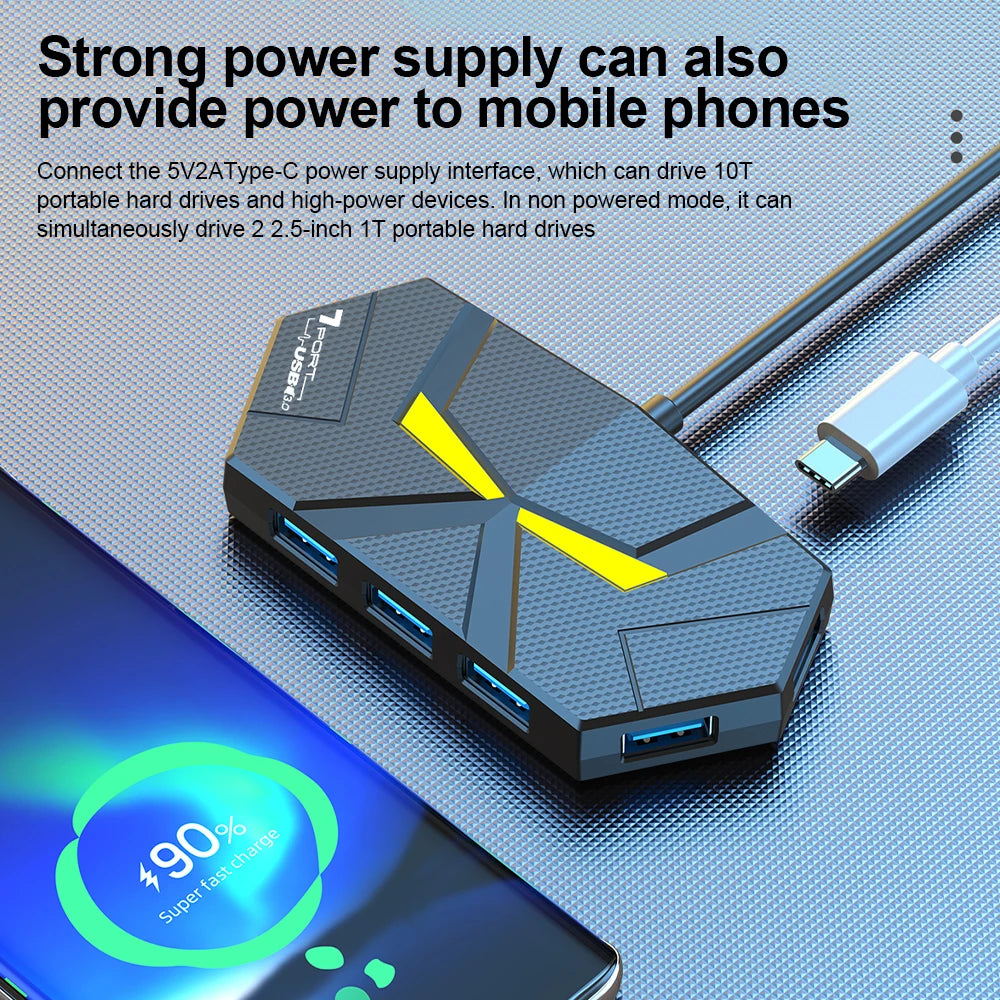 7 Ports USB 3.0 HUB USB Docking Station USB Splitter Adapter 5Gbps High Speed