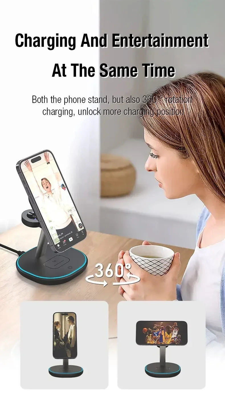 3 In 1 Magnetic Wireless Charger Stand For Magsafe iPhone 16 15 14 13 Pro Max