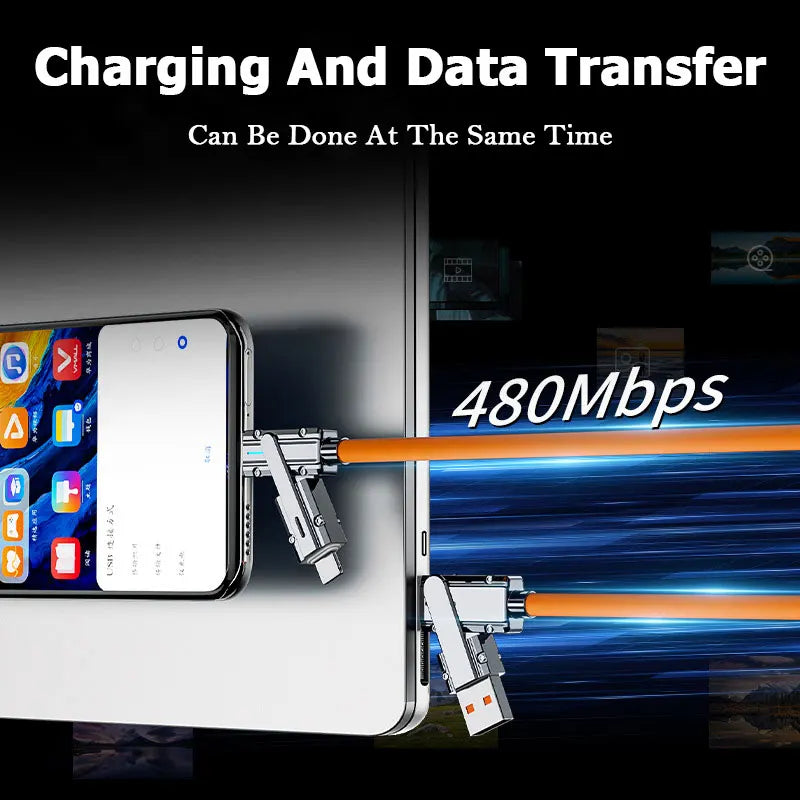2-to-2 Data Cable 100w Super Fast Charging Cables Zinc Alloy PD 4-in-1 Multi