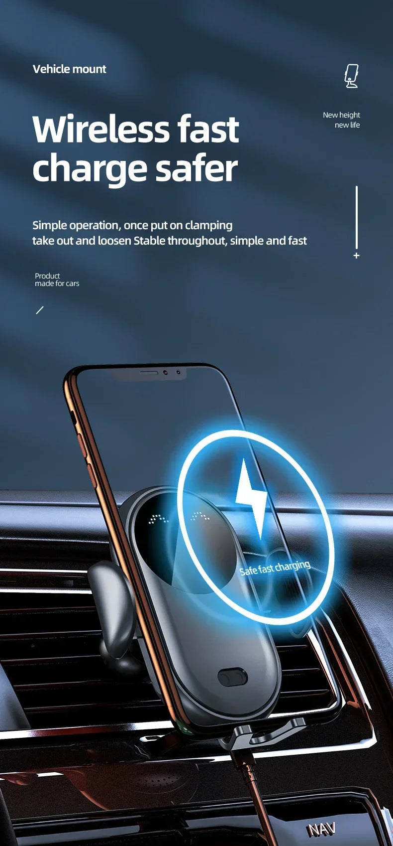 Infrared Induction Car Wireless Charger Stand Car Air Vent Clamp for iPhone 16~12 Pro Max Samsung Galaxy S25/S24 Fast Charging