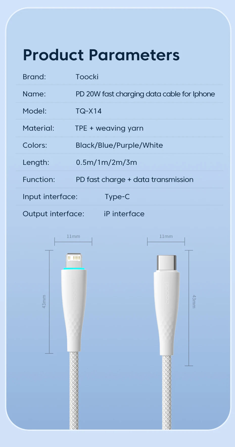 Toocki 2pcs USB C to Lightning Cable PD 20W For iPhone 14 13 12 11 pro max X XR