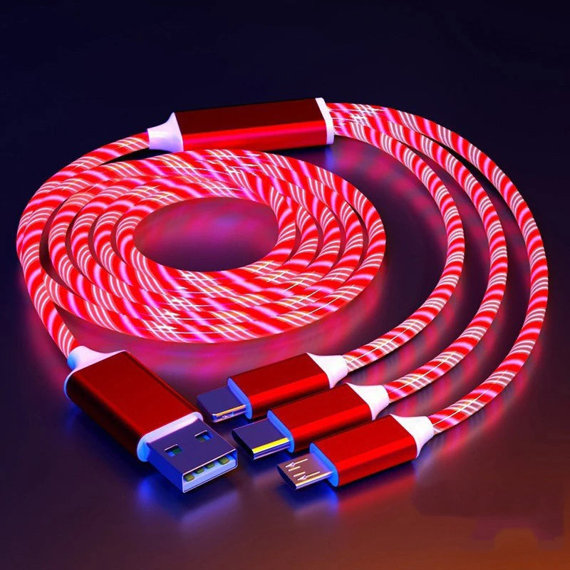 Glowing LED 3 IN 1 Cable For Samsung Xiaomi iPhone Flowing Streamer