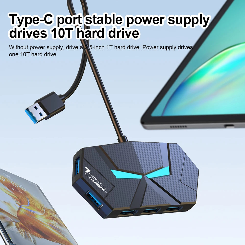 7 Ports USB 3.0 HUB USB Docking Station USB Splitter Adapter 5Gbps High Speed