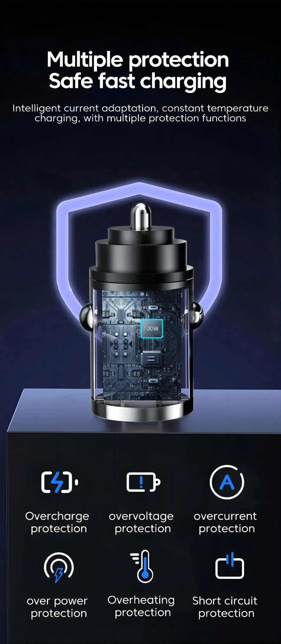 Mini 100W PD QC Pull Ring Fast Charging Car Charger USB C Car Phone Charger