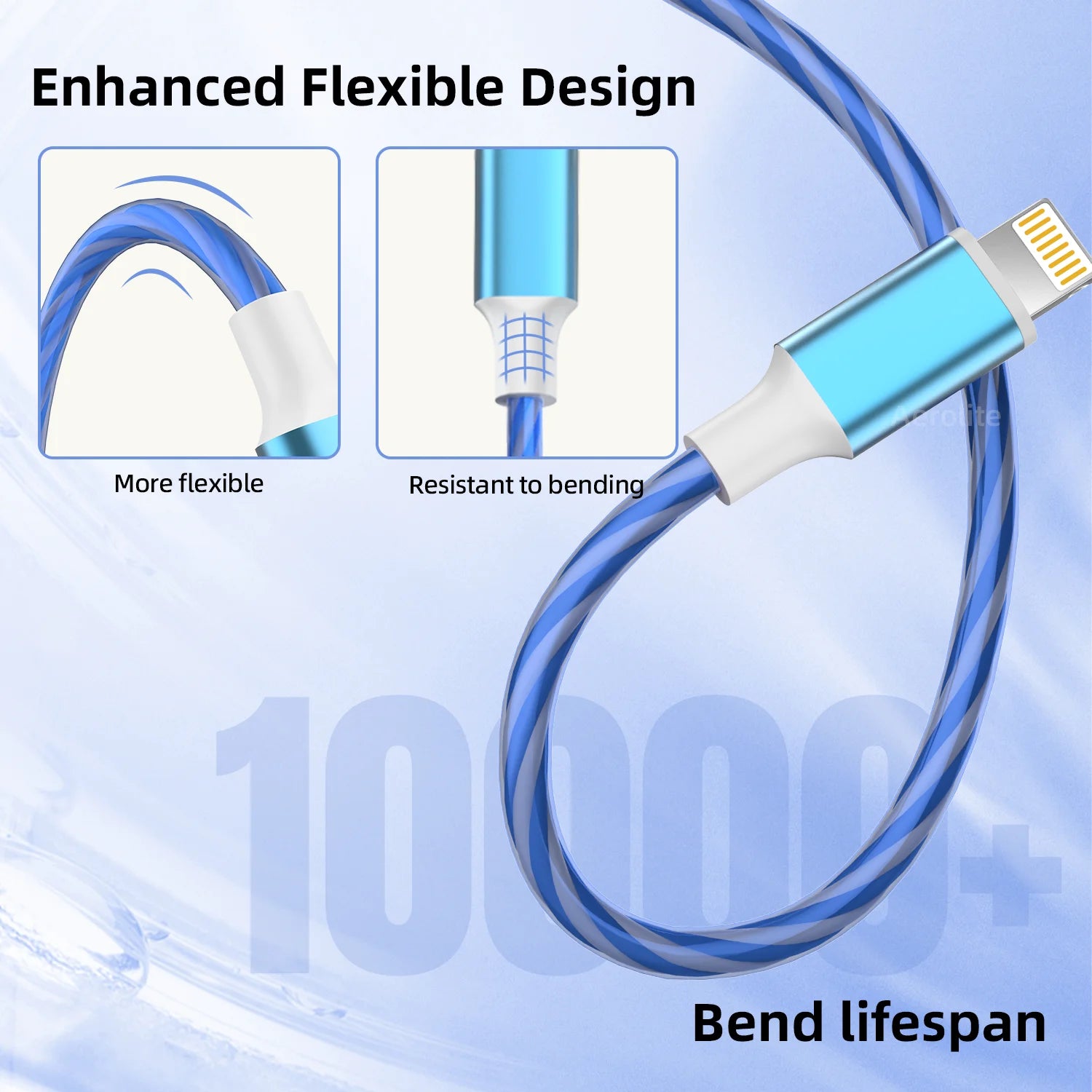 2pcs 4ft 3 in1 blue Fast Charging Luminous USB Data Cable For iPhone