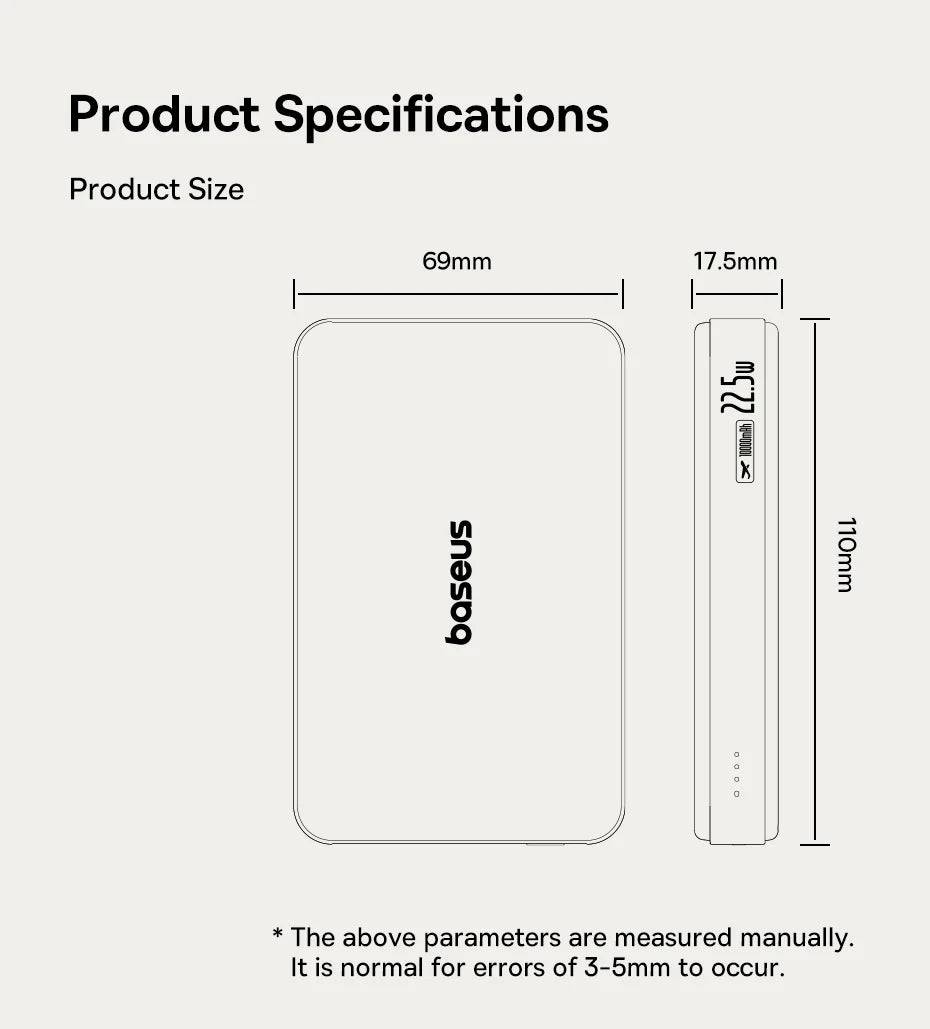 Baseus Qi2 Magnetic Power Bank 10000mah 15W Wireless Charging 22.5W