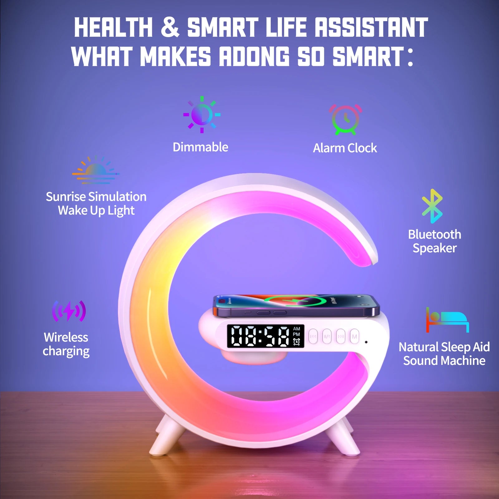 Multifunction Wireless Charger Pad Stand Speaker TF RGB Night Light 15W Fast