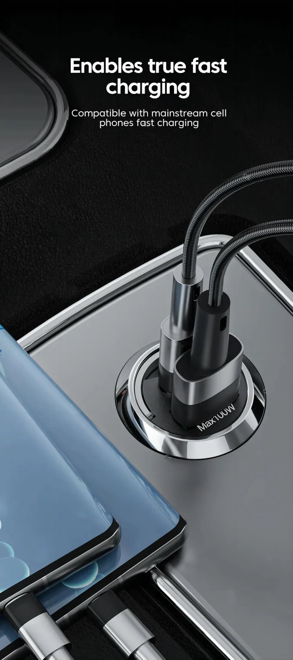 Mini 100W PD QC Pull Ring Fast Charging Car Charger USB C Car Phone Charger