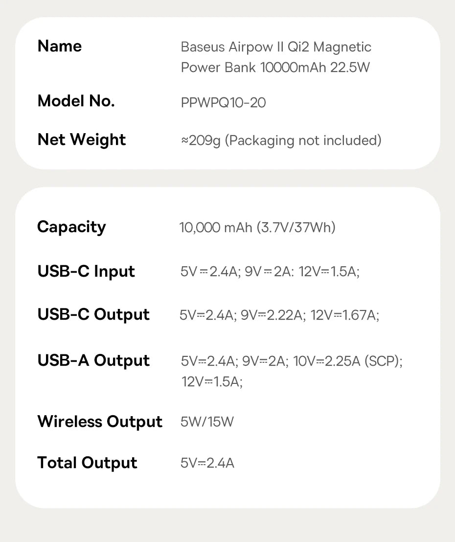 Baseus Qi2 Magnetic Power Bank 10000mah 15W Wireless Charging 22.5W