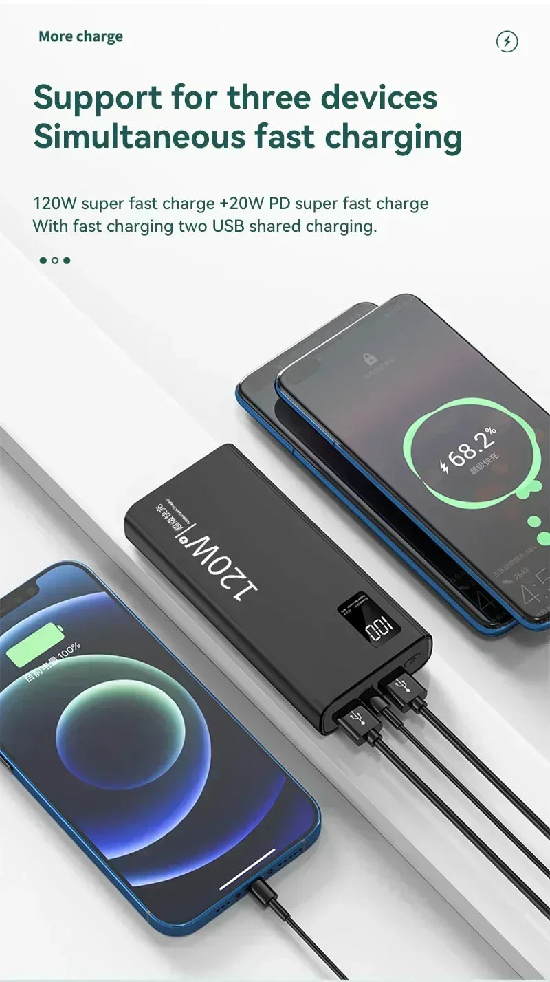 120W High Capacity Power Bank 500000mAh Fast Charger Portable Battery