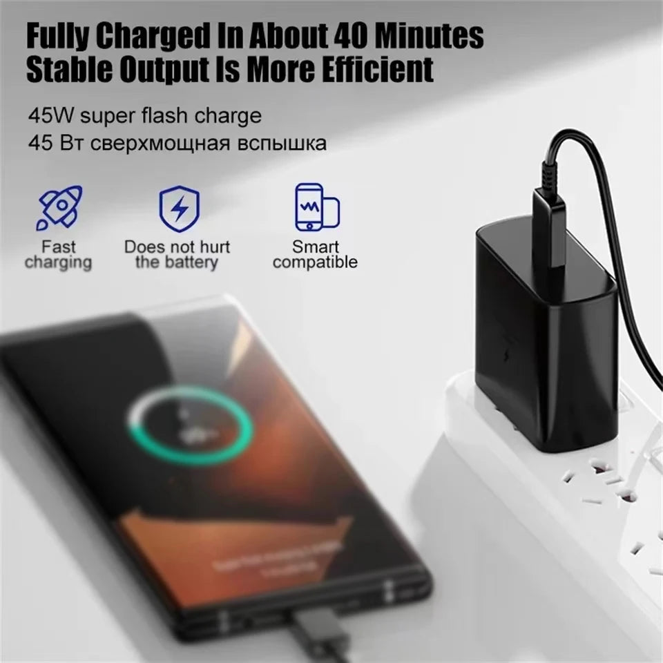 45W PD Charger For Samsung Galaxy S24 S23 S22 Quick Charge 3.0 USB C to Type C