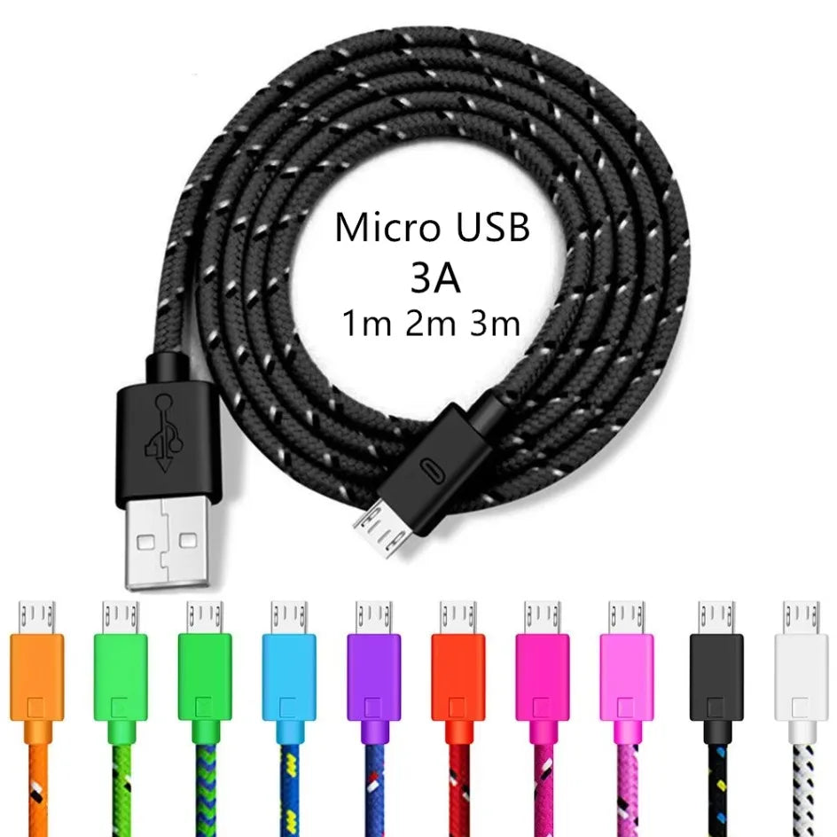 2.4A Micro USB Cable 0.5m/1m/2m/3m Data Sync USB Charge Cable For Samsung