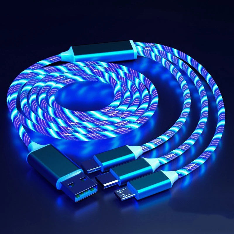 Glowing LED 3 IN 1 Cable For Samsung Xiaomi iPhone Flowing Streamer