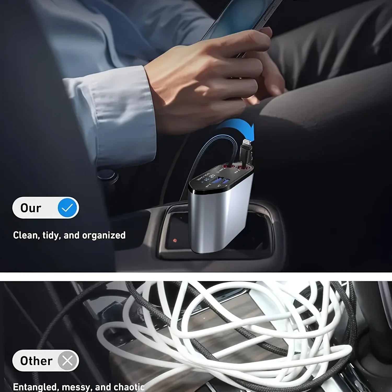 4 IN 1 120W Retractable Car Charger USB Type C Cable For IPhone Huawei Samsung